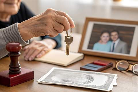 © Liana - stock.adobe.com Foto: Ältere Person mit Schlüssel in der Hand